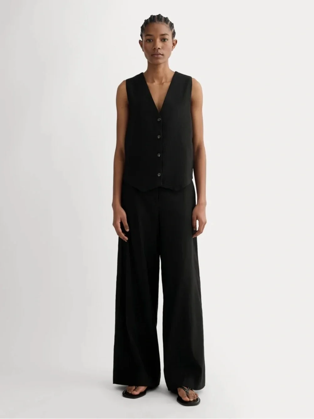 Everlane European Flax Linen Black Wide Leg Pant Sz 14